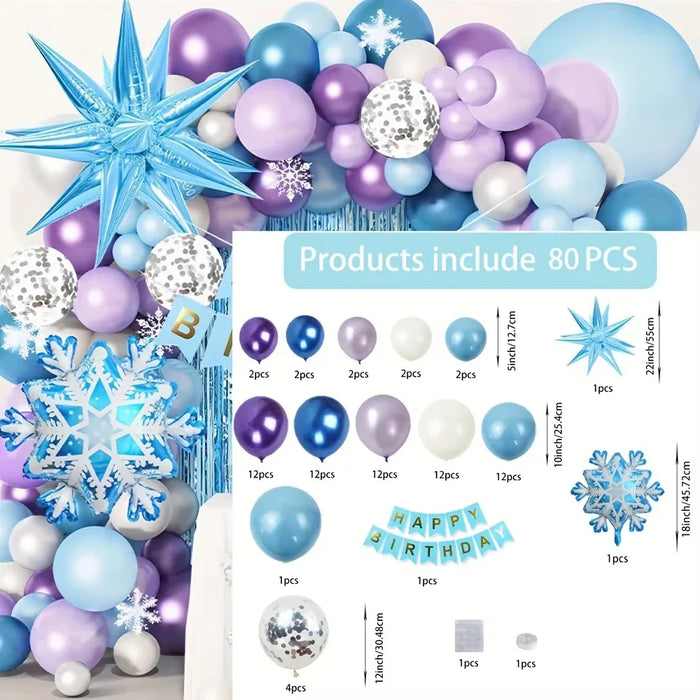 80Pcs Winter Birthday Theme Decoration Balloon Set Snowflake Blue Snowman Princess Balloon Party Wedding Decoration Balloon
