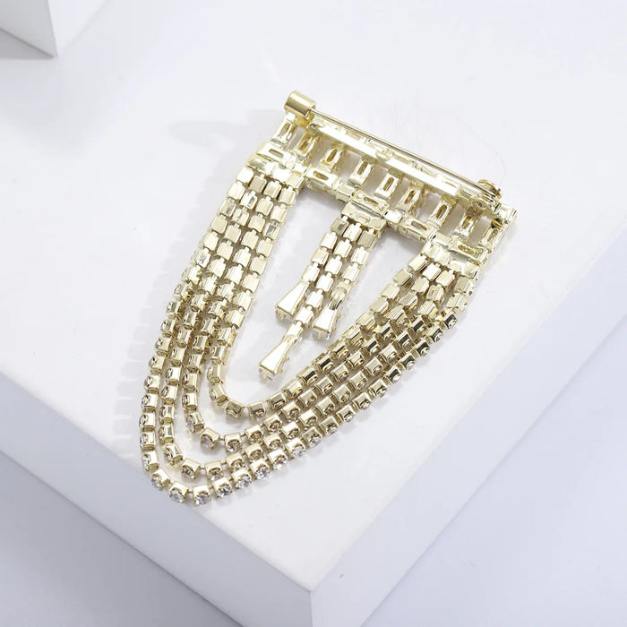 Tassel Lapel Pin Sparkling Fringe Brooch For Women