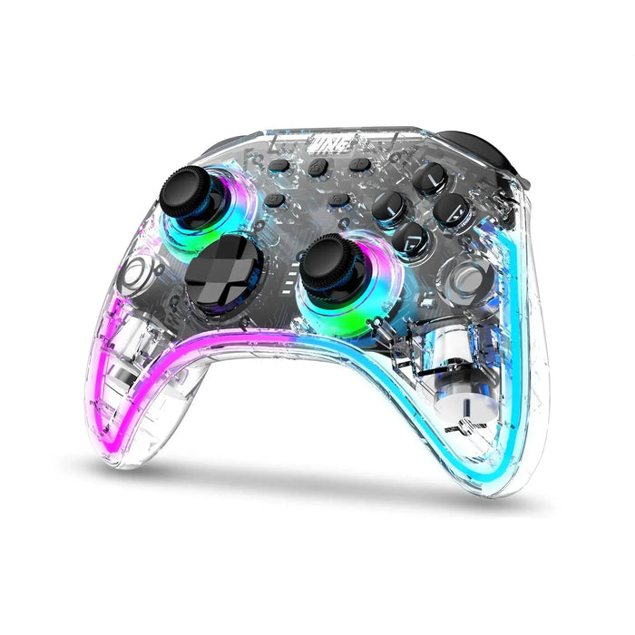 Ares Transparent Wireless Controller With Headset Jack Rgb Light Compatible Nintendo Switch Steam