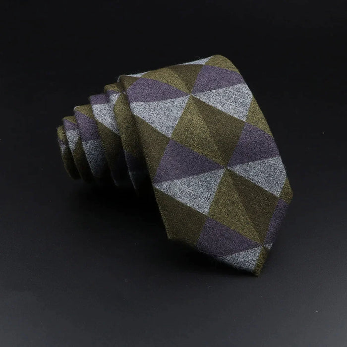 Handmade Mens Plaid Tie Black Grey Red Cotton Wool Wedding Business Party Gift Accessory