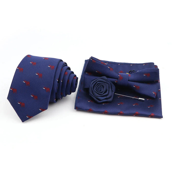 Cartoon Insect Tie Set Blue Bowtie Handkerchief Necktie For Men Business Party Casual Wear Gift