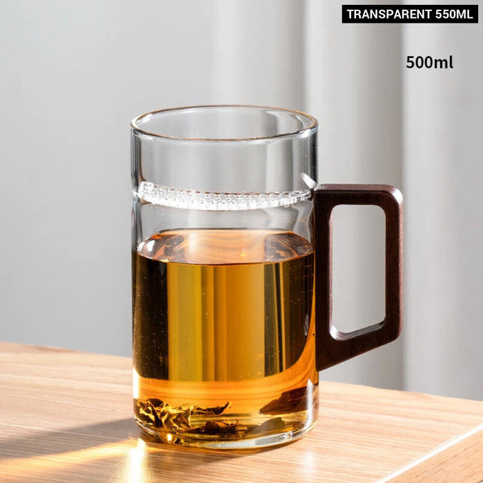 500Ml Glass Coffee Mug With Wooden Handle