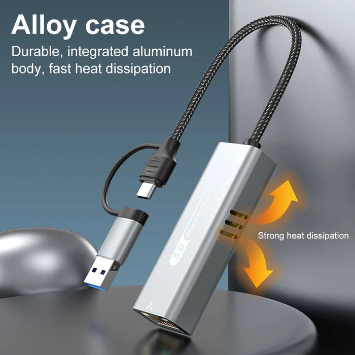 Usb C To 5Gbps Ethernet Adapter 5000Mbps Usb-C To Rj45 Network Converter Rj45 To Type C Ethernet Converter For Macbook Laptop Pc