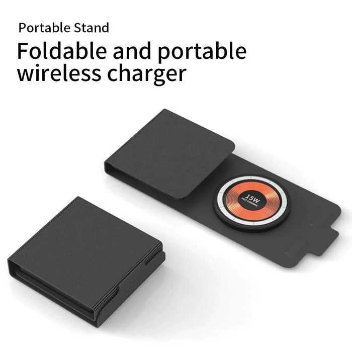 15W 3 In 1 Travel Transparent Foldable Portable Wireless Charger For Iphone 14 Pro Max 13 12 Iwatch8 7/Airpods