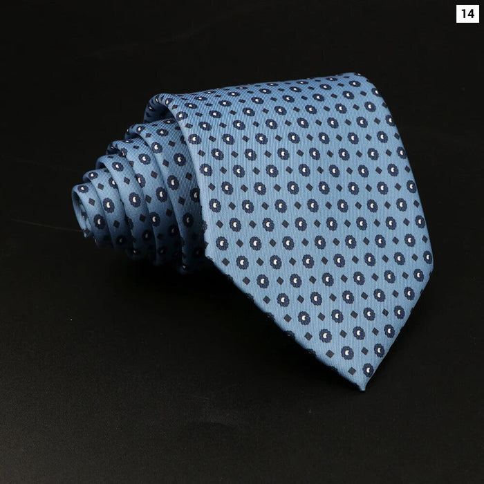 Mens Silk Tie 8.5Cm Plaid Dots Blue Green For Weddings And Parties