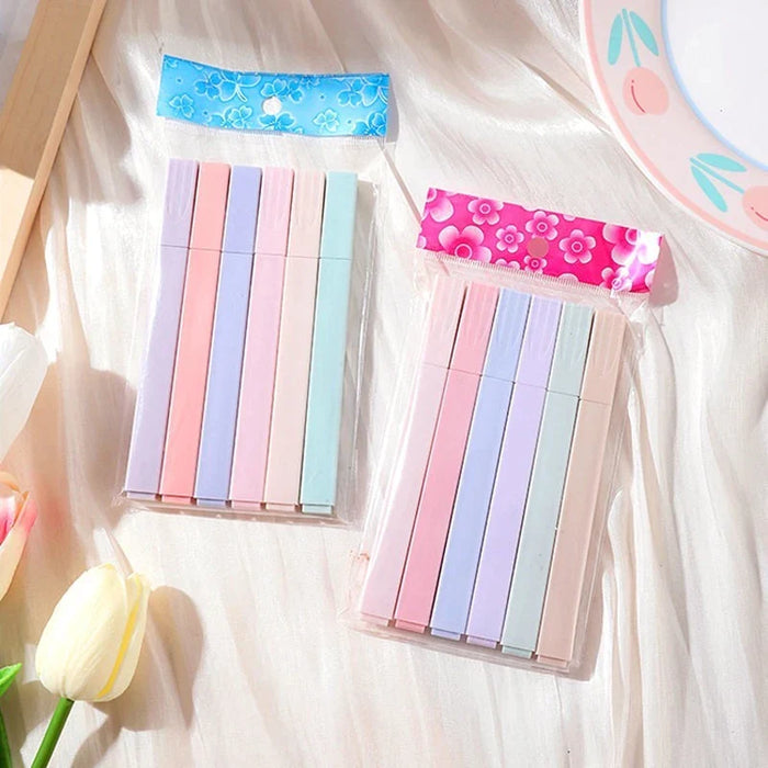 6 Piece Pastel Highlighter Set Kawaii Stationery