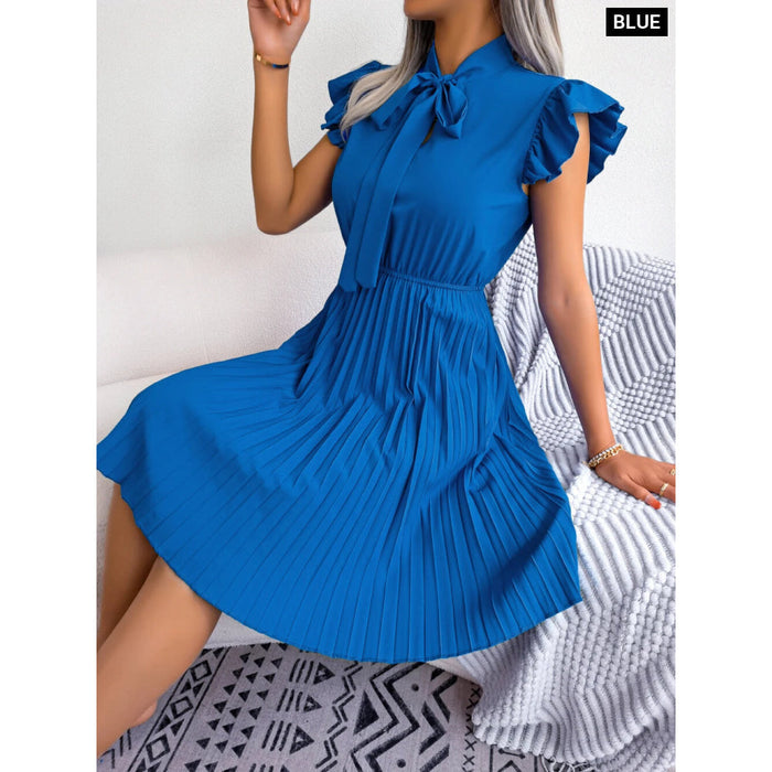 Chic Summer Bow Ruffle Dress with Short Sleeves