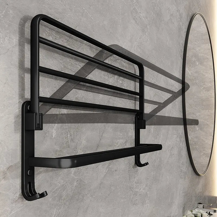 50cm Matte Black Folding Towel Holder With Hook