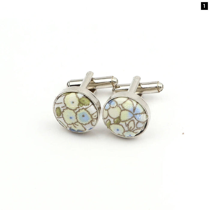 Floral Pattern Cufflinks Mens Classic White Metal Accessory