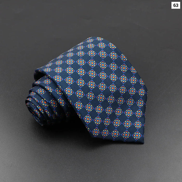 Silk Tie For Men 7.5Cm Soft Novelty Necktie In Blue Green And Orange Dot And Floral Design For Weddings And Business Gift Idea