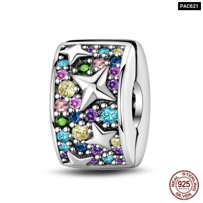 Fit Pandora Original Bracelet 925 Sterling Silver Cats Claw Butterfly Silicone Spacer Beads Colourful Zircon Fine DIY Jewelry