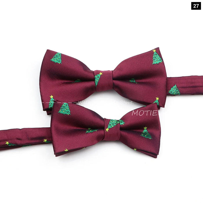 Christmas Bowtie Set Red Snowflake Pattern Parent-Child Matching Polyester Festive Accessory