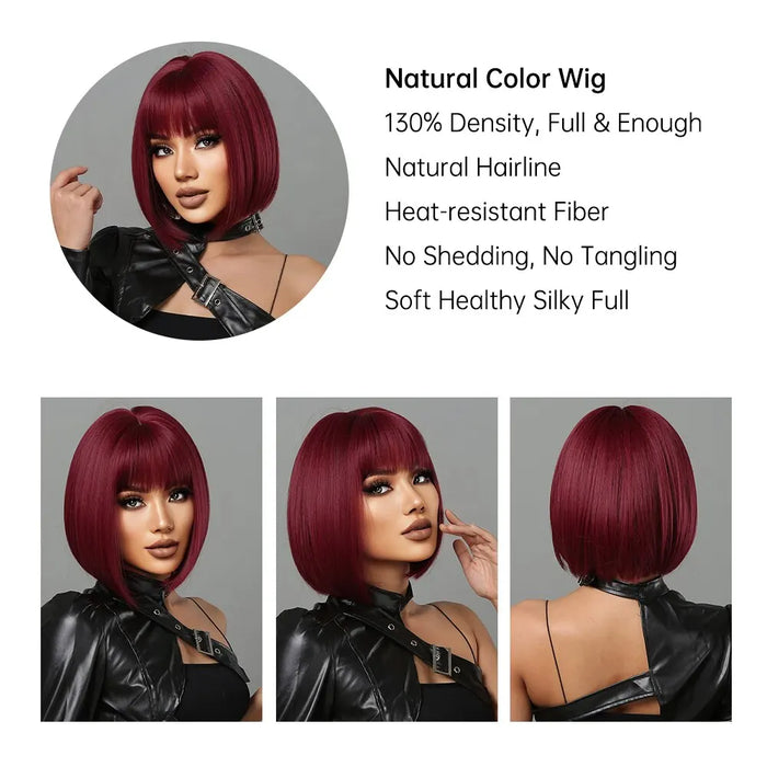 Burgundy Bob Wig With Thick Bangs