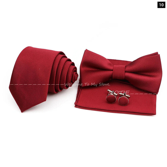 Tie Set Solid Colour Bowtie Handkerchief Brooch Cufflink For Business Weddings And Gifts