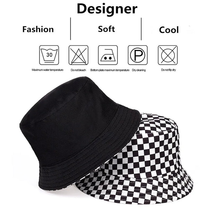 Checkered Bucket Hat For Outdoor Sun Protection