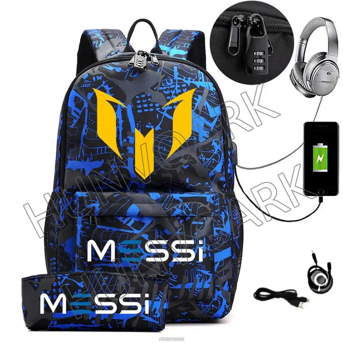 Unisex Messi Casual 15.6 Inch Laptop Back Light Anti Theft School Bag