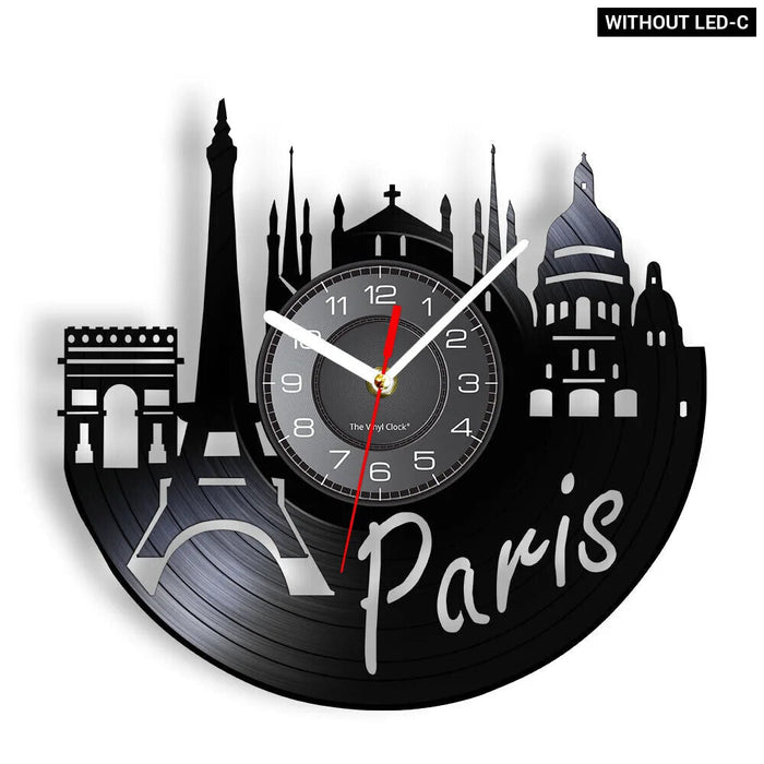 Paris Skyline Vinyl Record Wall Clock