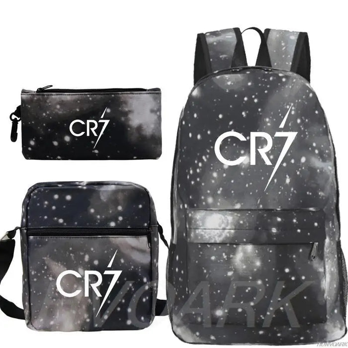 Unisex Football Ronaldo Cr7 3Pcs/Set Laptop School Bag For Kids