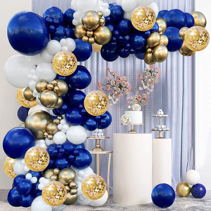 131Pcs Navy Blue Gold White Arch Balloon Set Graduation Season Balloon Party Wedding Boy Birthday Ocean Theme Party Decoration