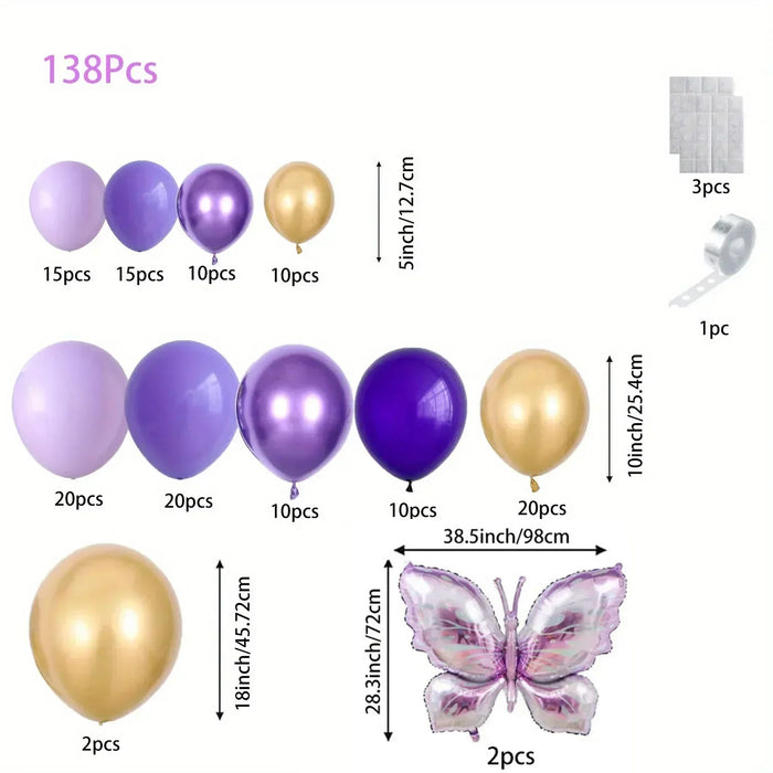 138Pcs Purple Butterfly Themed Balloon Set Used For Birthdays Graduation Ceremonies Singles Parties Weddings Summer Decorations