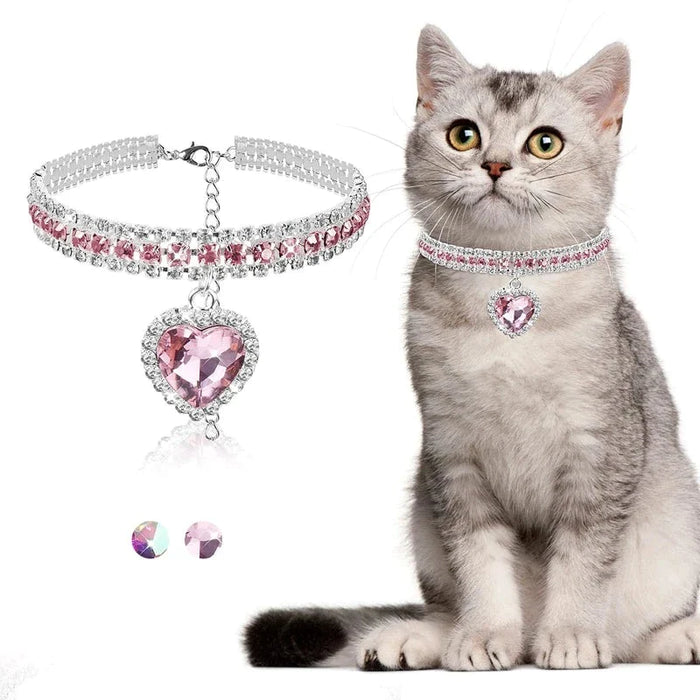 Diamond Dog Collar Shiny Crystal Rhinestone Necklace With Heart Pendant