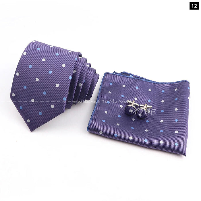 Blue Striped Tie Set For Weddings And Parties