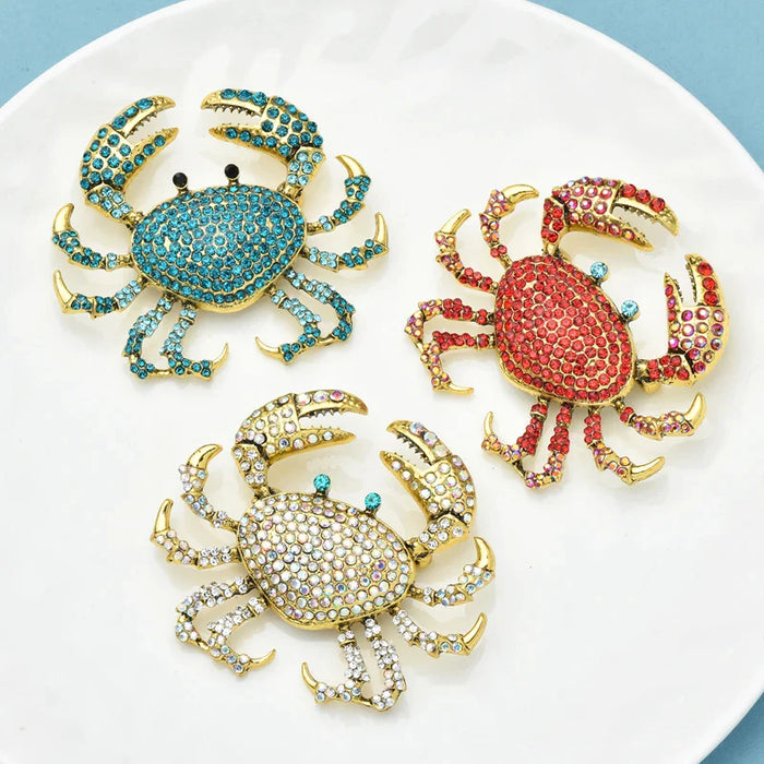 Rhinestone Crab Brooch Luxury Sea Animal Pin