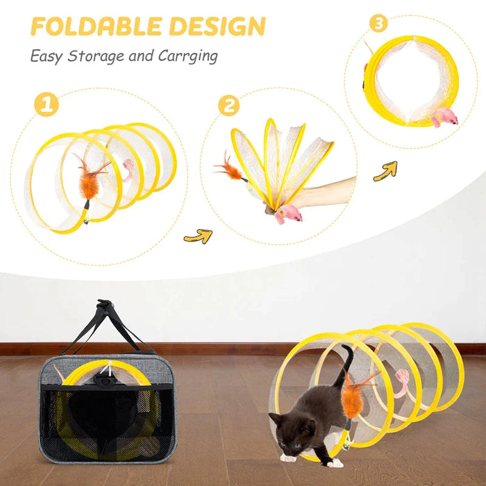 Collapsible Cat Tunnel Interactive Feather Plush Toy