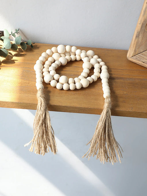 Boho Macrame Wood Bead Tassel Garland Wall Decor