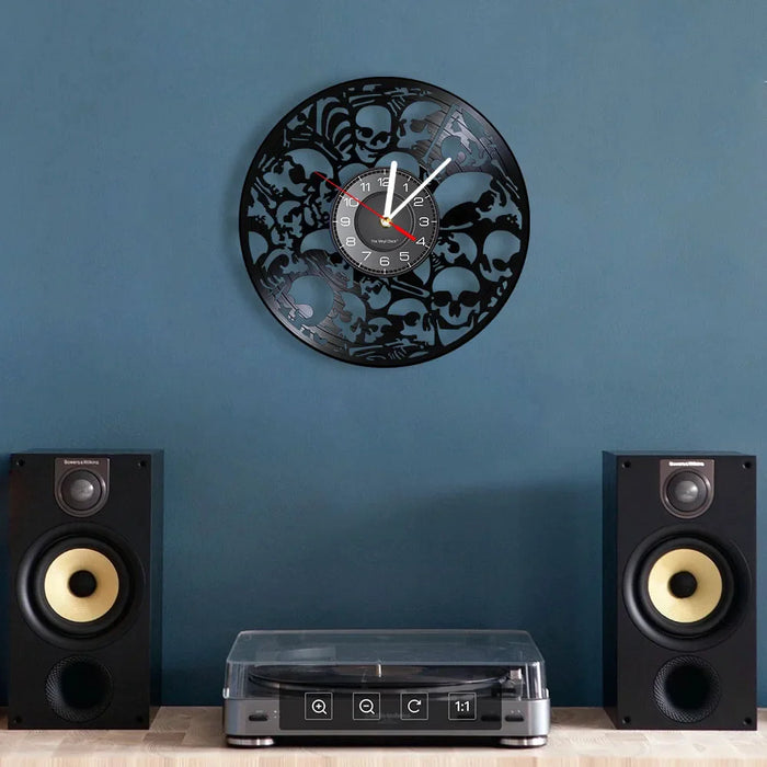 Vinyl Record Wall Clock With Skulls