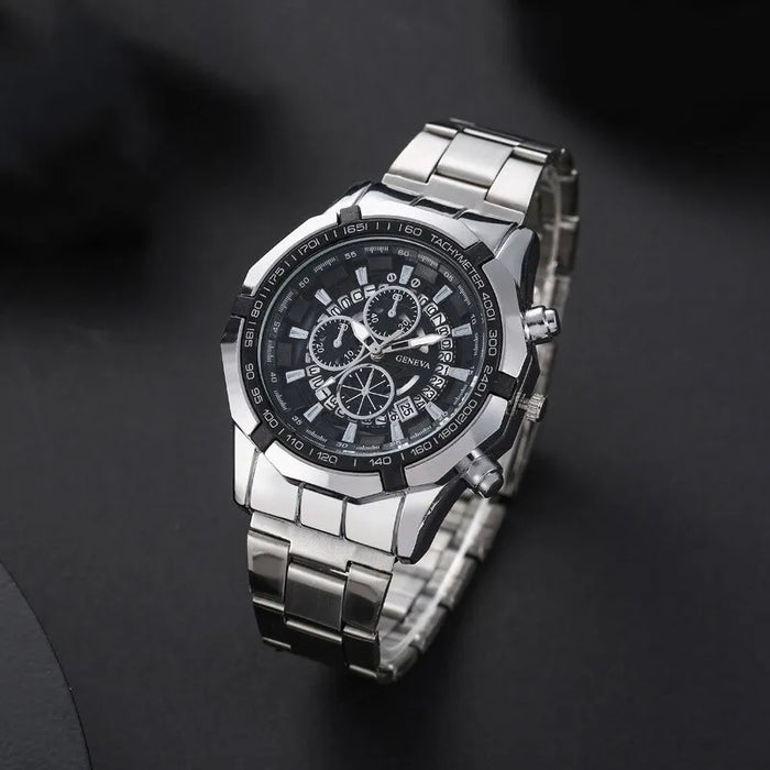 Fashion Mens Necklace Watches Luxury Stainless Steel Quartz Wristwatch Calendar Men Business Casual Watch