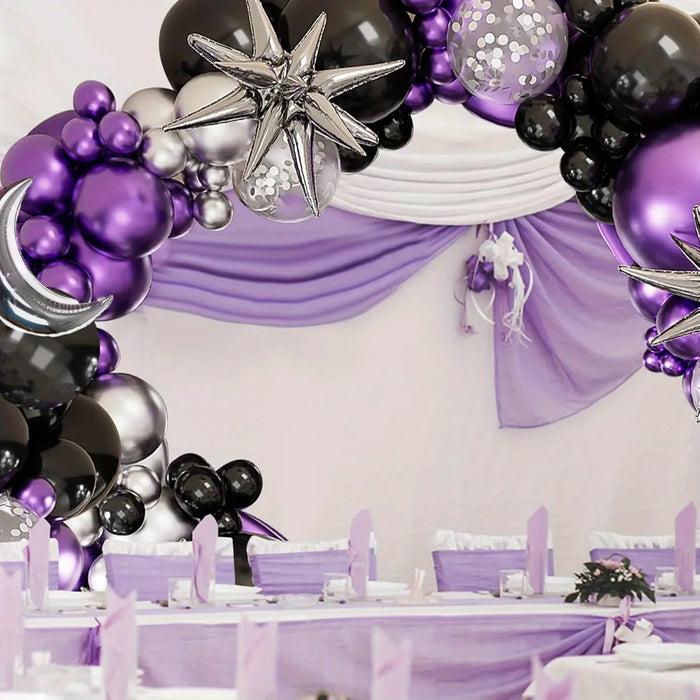 154Pcs Metal Purple Balloon Arch Kit Silver Moon Balloon Birthday Party Anniversary Engagement Graduation Ceremony Decoration