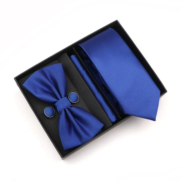 Premium Striped Tie Set Box Necktie Bowtie Handkerchief Cufflinks For Weddings And Suits