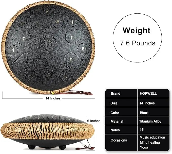 15 Tone 14 Inch D Tone Hand Plate Sanskrit Professional Black Steel Tongue Drum For Yoga & Meditation