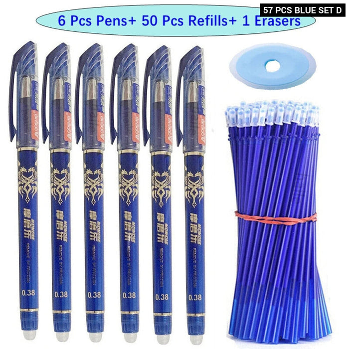 57 Pieces Erasable Gel Pens Set 0.5Mm Black Blue Refills Washable Handle