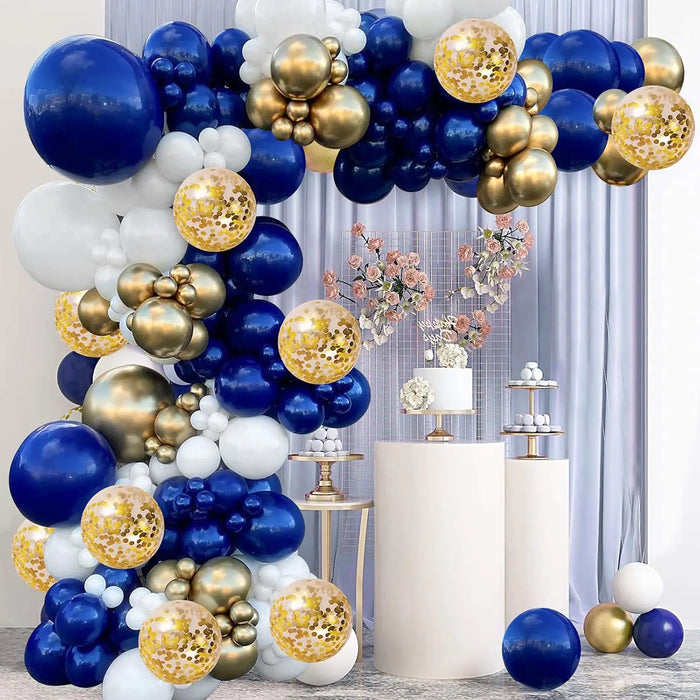 Dark Blue Gold White Metallic Rose Gold Pink Balloon Arch Set For Birthday Party Baby Shower Wedding Graduation Prom Decoration