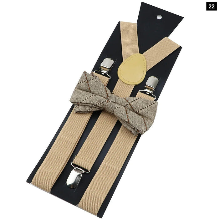 Cotton Plaid Bowtie Suspenders Set For Weddings