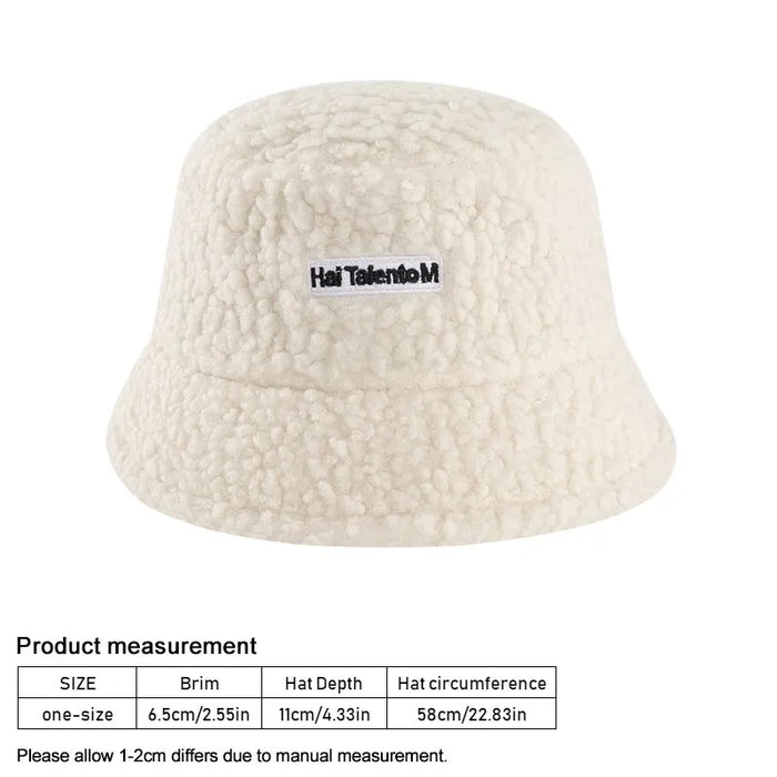 Kids Winter Bucket Hat Cute Lamb Wool Fisherman Hat For Boys And Girls Solid Flat Top Design Thick And Warm Sun Cap For Outdoor Activities