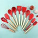 12 Piece Wooden Handle Silicone Kitchen Utensils Storage