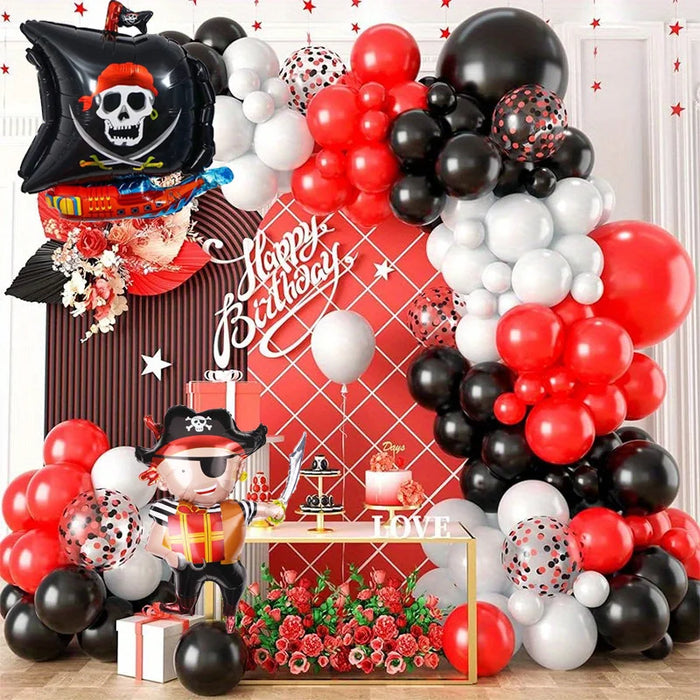 107Pcs Pirate Ship Themed Balloon Wreath Set Halloween Birthday Quinceanera Gender Reveal Bachelor Party Celebration Set