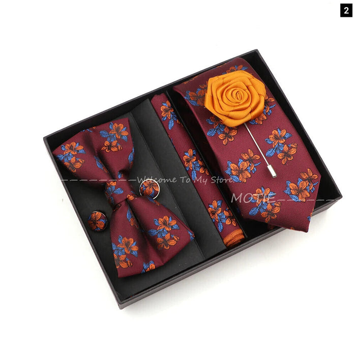 Floral Tie Set Novelty Design With Box For Parties And Business