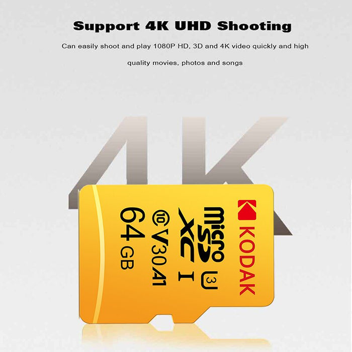 Kodak Micro SD Card Memory Card Class 10 64GB U3 4K High Speed Cartao De Memoria Flash Memory TF Mecard C10