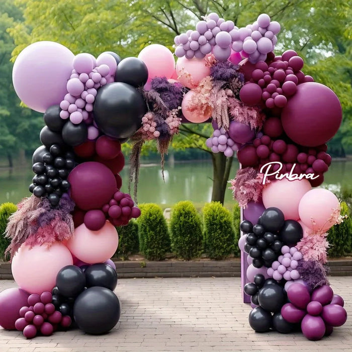 124Pcs Black Pink Purple Balloon Taro Taro Flower Ring Set Suitable For Dark Style Theme Events Birthday Parties Anniversaries
