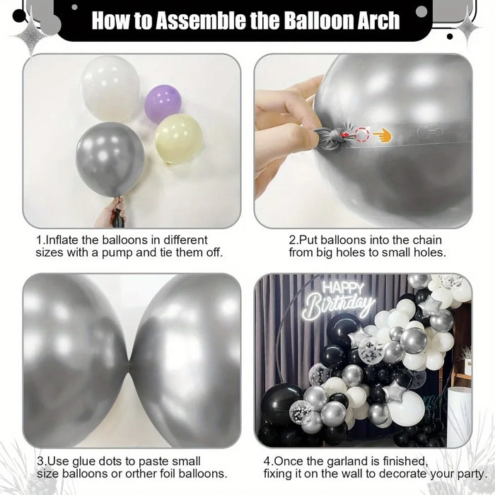 131Pcs Black Silver White Balloon Set Used For Birthday Engagement Anniversary Graduation Ceremony Single Party Decoratio