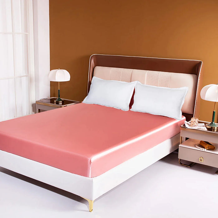 Silky Pink Rayon Satin Fitted Sheet Bedding