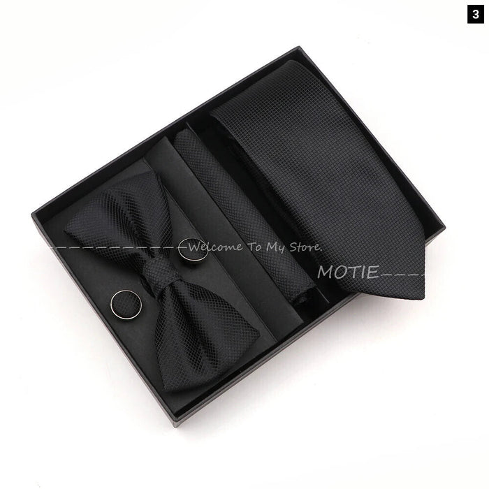 Premium Striped Tie Set Box Necktie Bowtie Handkerchief Cufflinks For Weddings And Suits