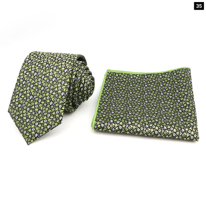 Green Floral Tie Set Classic Design Polyester For Weddings And Parties