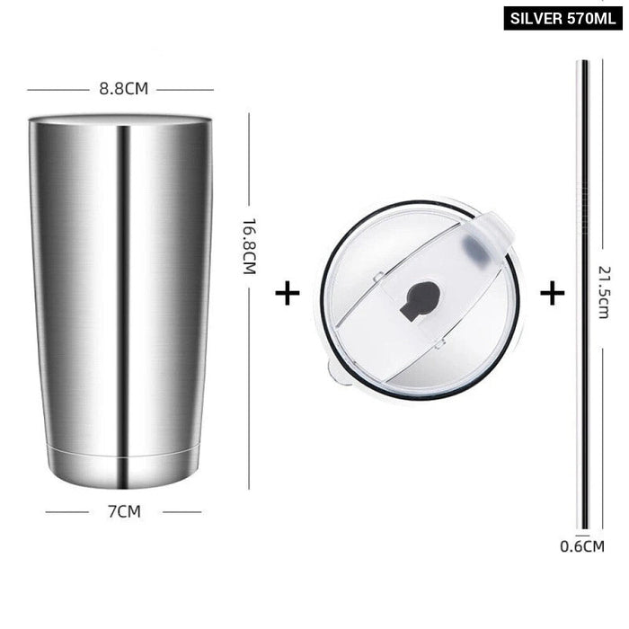 304 Stainless Steel Car Water Cup With Lid And Straw