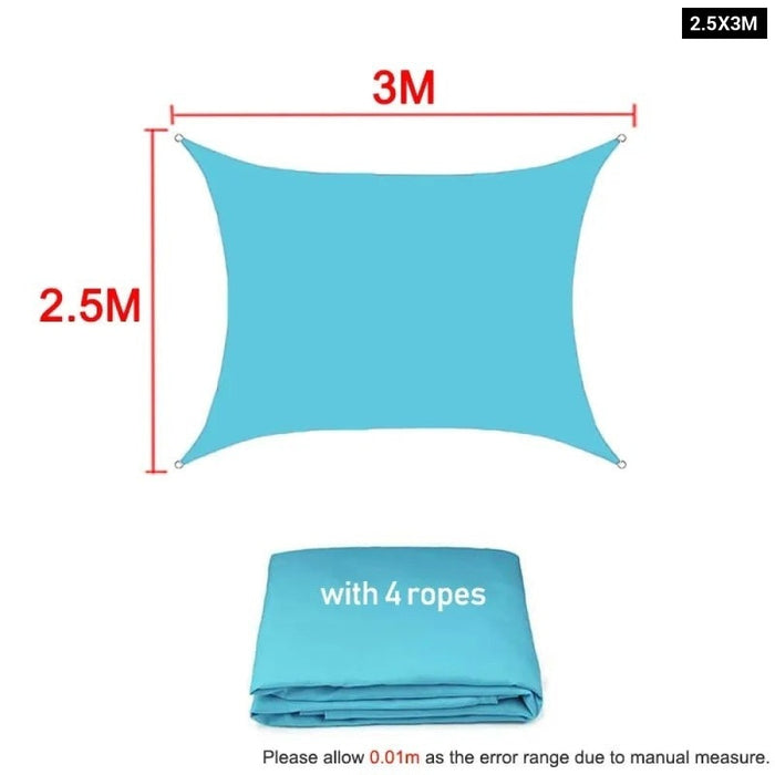 Waterproof Skyblue Square Rectangle Shade Sail Garden Terrace Canopy Swimming Sun Shade Sail Awning 420D