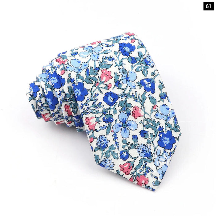 Blue Floral Cotton Ties For Weddings Business And Daily Wear